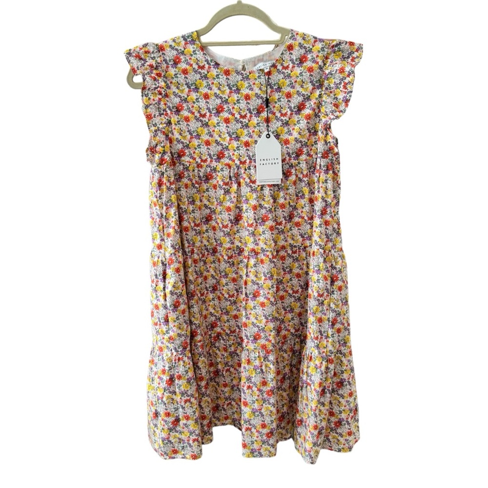 Multi-colored, floral print, babydoll fit, sleeveless, mini dress